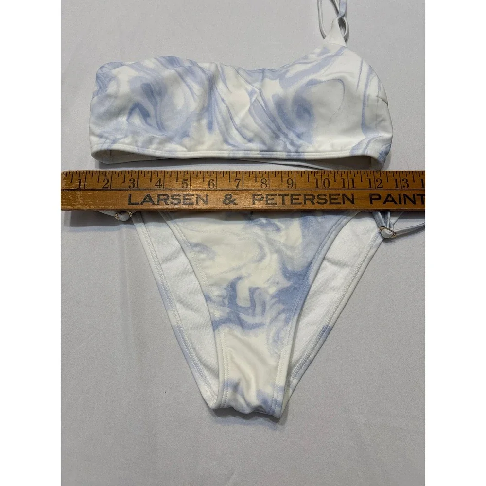 Hollister Swim Blue Marble One Shoulder Bikini Set Small Two Piece Swimsuit